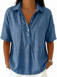 New Arrivals🔥Women's Classic Linen Shirt Collar Short Sleeve Shirt T Shirts