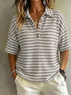 CLEARANCE SALE 49% off Women'S Fashion Striped Waffle Short-Sleeved Polo Shirt