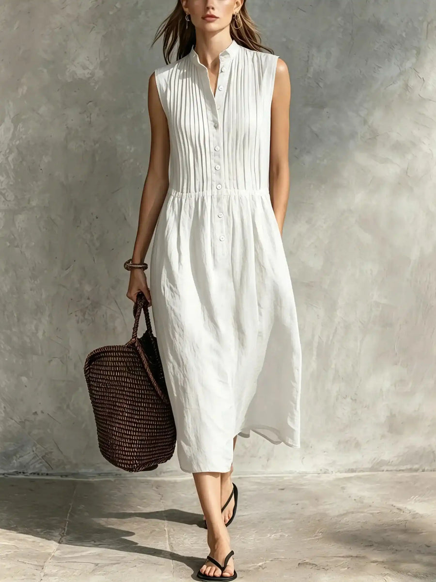 Women's Casual Cotton-Linen Sleeveless Midi Dress