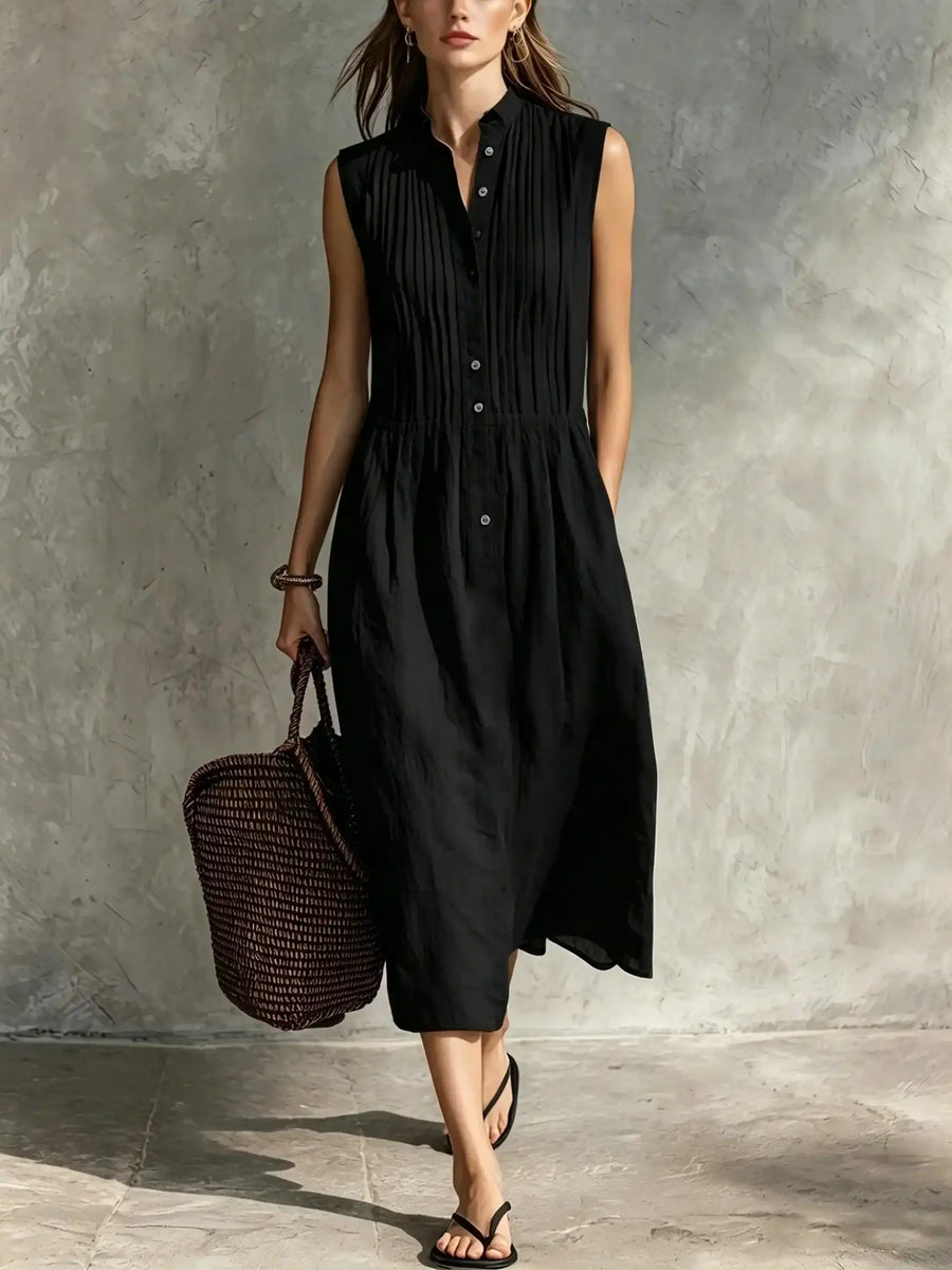 Women's Casual Cotton-Linen Sleeveless Midi Dress