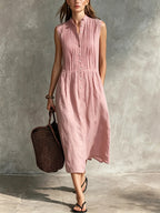 Women’s Casual Cotton-Linen Sleeveless Midi Dress