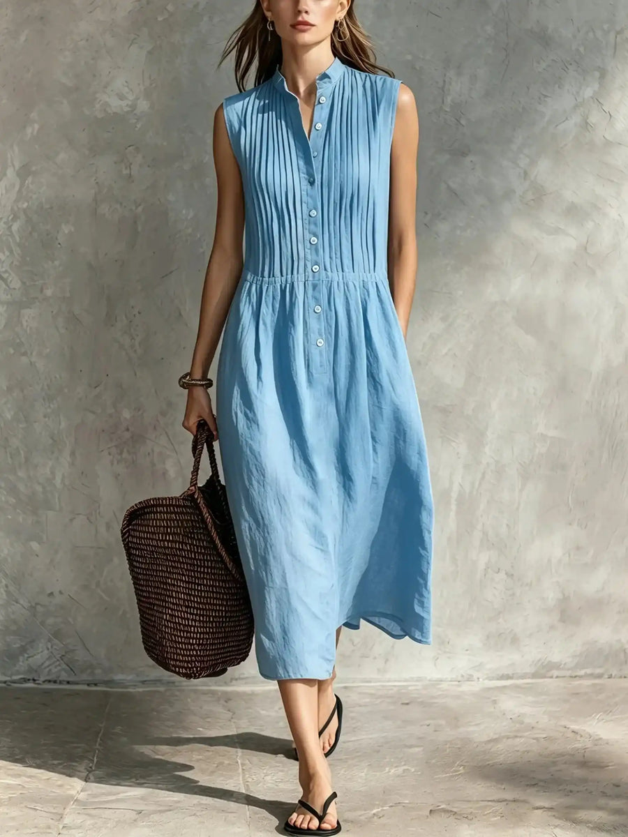 Women's Casual Cotton-Linen Sleeveless Midi Dress