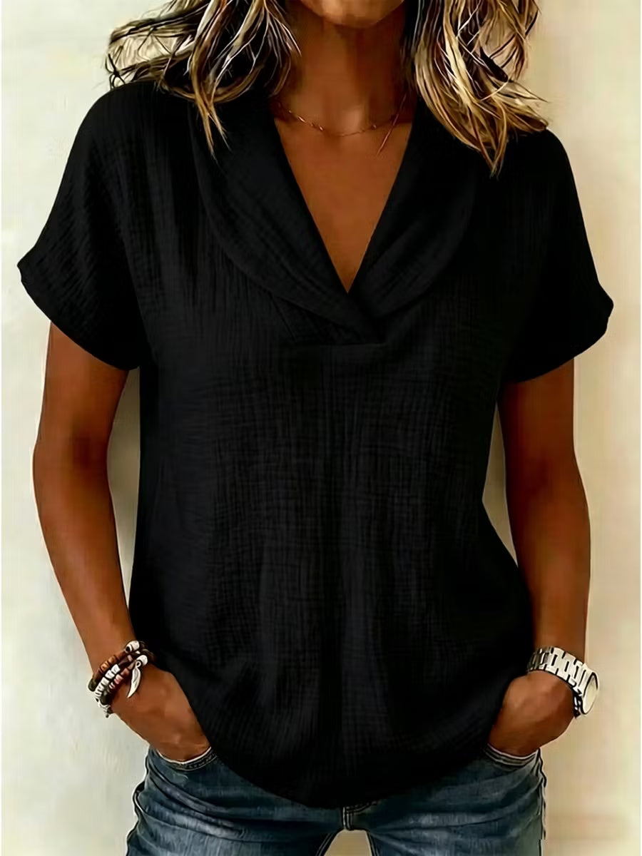 New Arrivals🔥 Women's Peter Pan Collar V-neck Short-sleeve Cotton-linen Top