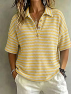 CLEARANCE SALE 49% off Women'S Fashion Striped Waffle Short-Sleeved Polo Shirt