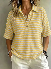 CLEARANCE SALE 49% off Women'S Fashion Striped Waffle Short-Sleeved Polo Shirt