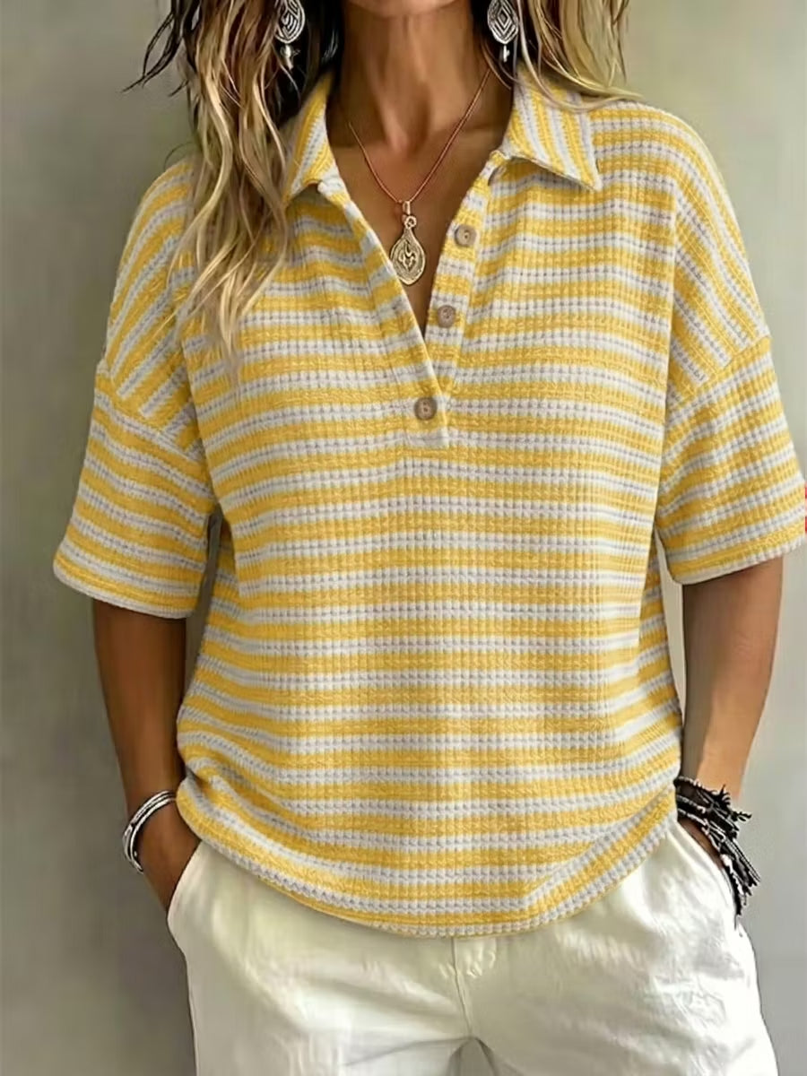 CLEARANCE SALE 49% off Women'S Fashion Striped Waffle Short-Sleeved Polo Shirt