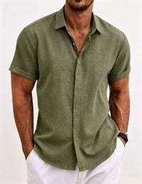 Men's Casual Short Sleeve Cotton Linen Shirt - Summer Beach Button-Down Shirt