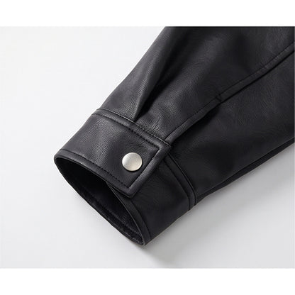 Men's Heavyweight Fleece-Lined Faux Leather Motorcycle Jacket KDKJ562-1