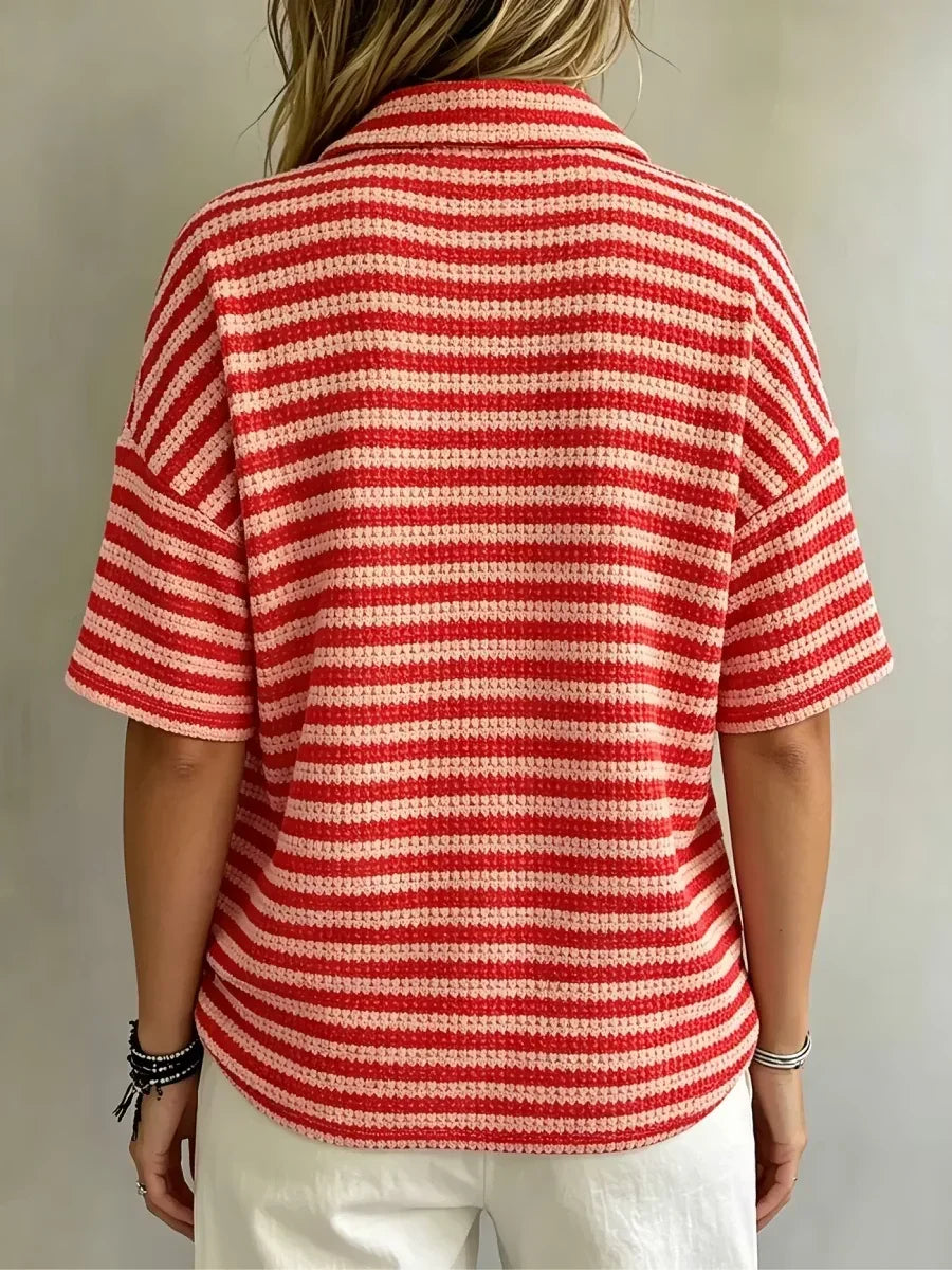CLEARANCE SALE 49% off Women'S Fashion Striped Waffle Short-Sleeved Polo Shirt