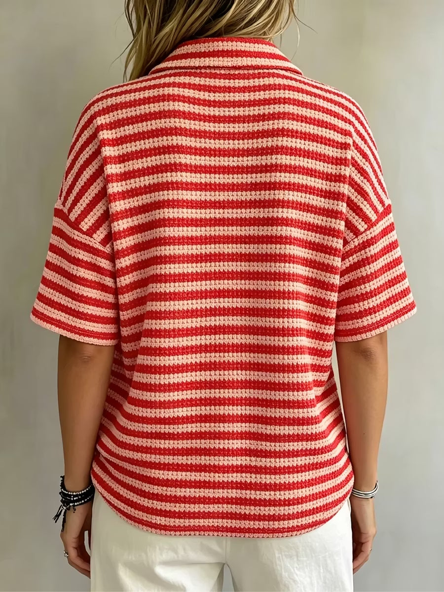 CLEARANCE SALE 49% off Women'S Fashion Striped Waffle Short-Sleeved Polo Shirt