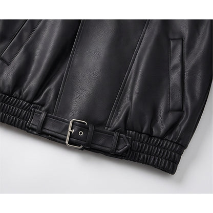 Men's Heavyweight Fleece-Lined Faux Leather Motorcycle Jacket KDKJ562-1