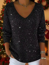 🎄 CLEARANCE SALE🔥 Women's V-neck Solid Color Loose Shiny Sweater