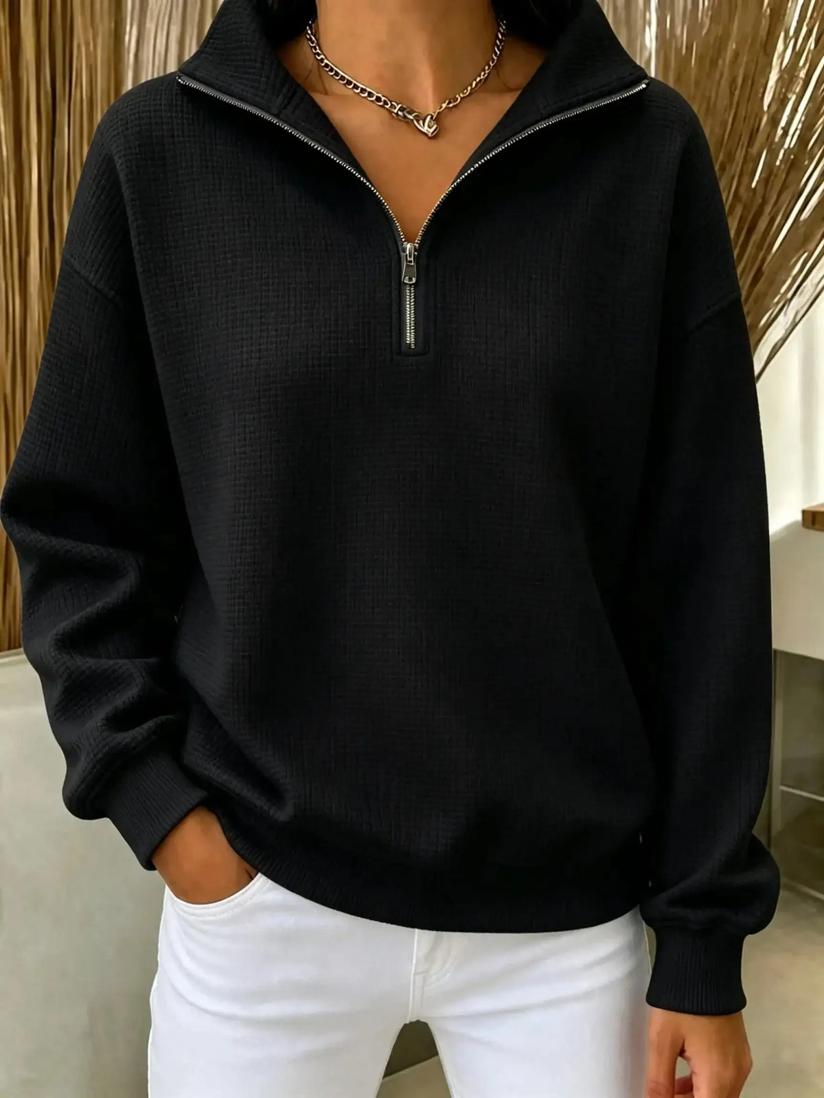 New Arrivals🔥Women's Waffle Knit Quarter-Zip Sweatshirt