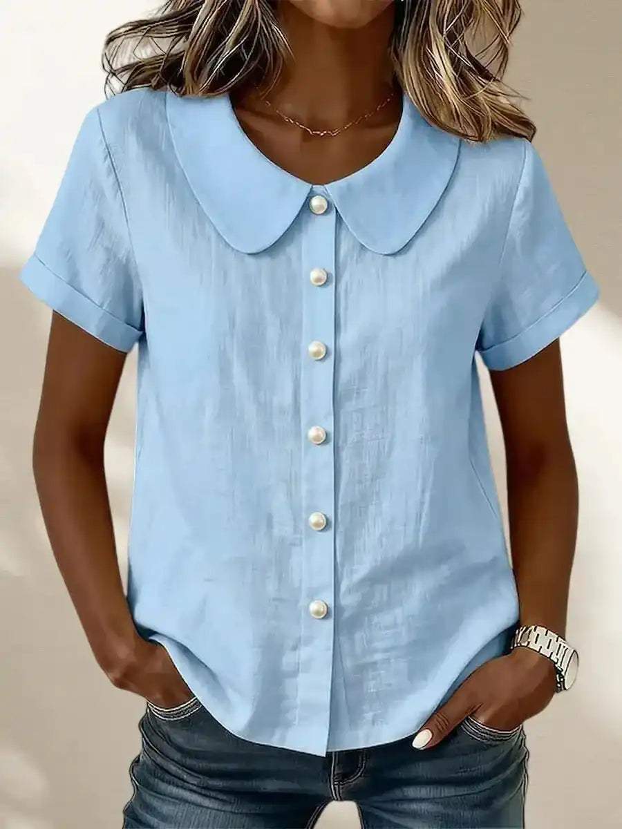 Women's Peter Pan Collar Casual Button-Up Cotton Linen Top