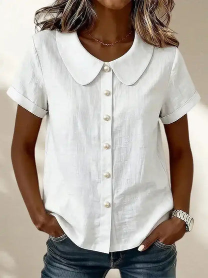 Women's Peter Pan Collar Casual Button-Up Cotton Linen Top