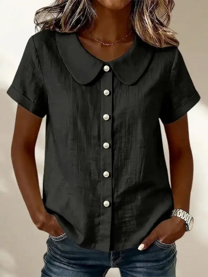 Women's Peter Pan Collar Casual Button-Up Cotton Linen Top
