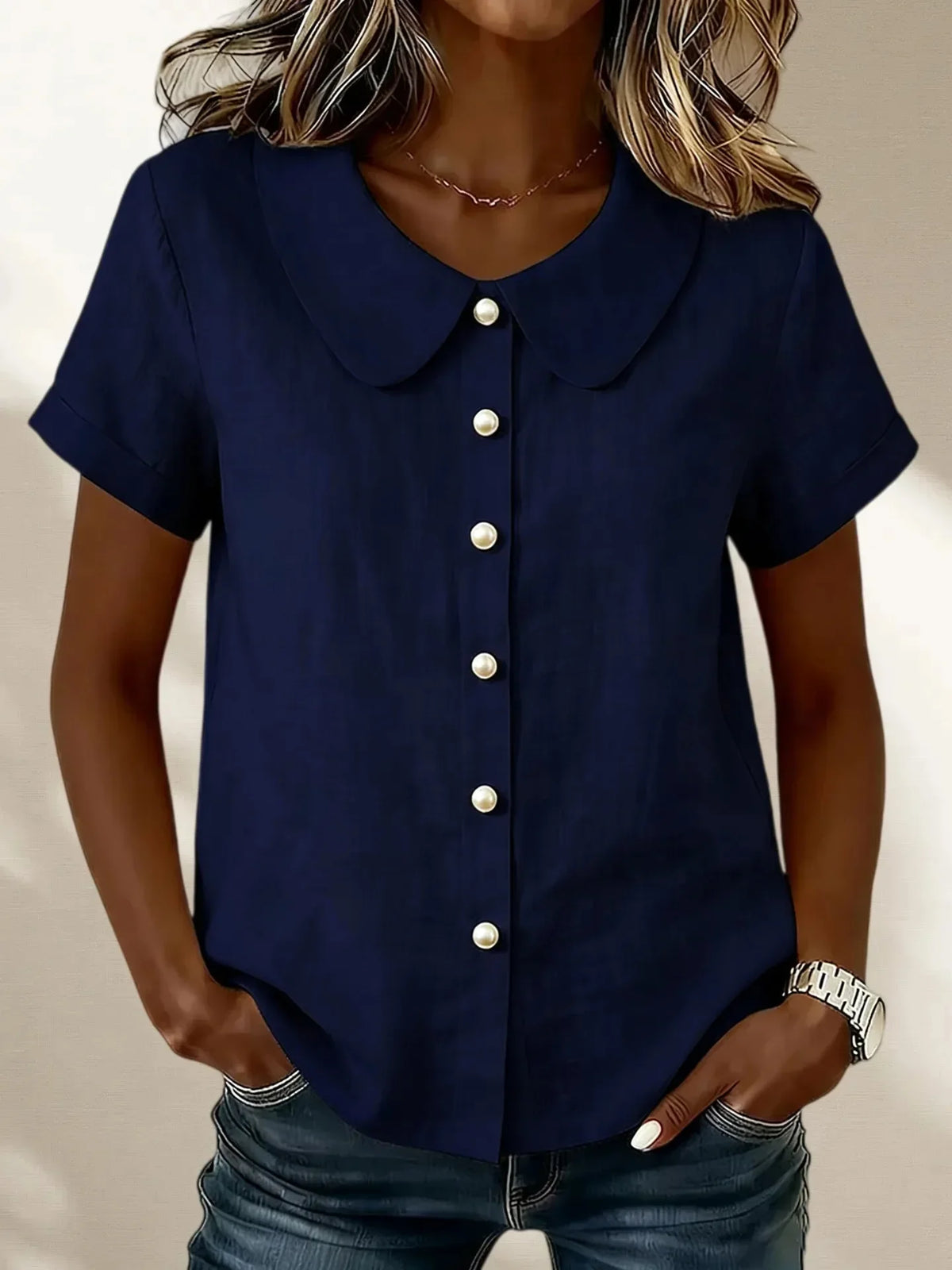 New Arrivals🔥Women's Peter Pan Collar Casual Button-up Cotton Linen Top