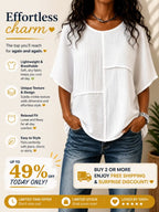 ⏰ LAST DAY SAVE 49%🔥 Women's Textured Patchwork Top with Round Neck and Short Sleeves