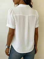 Clearance Sale🔥 Women's Lapel Short-sleeved Casual Loose Pleated Cotton And Linen Shirt T Shirts