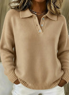 CLEARANCE SALE🔥Classic Polo Neck Button-Down Solid Color Sweater Top