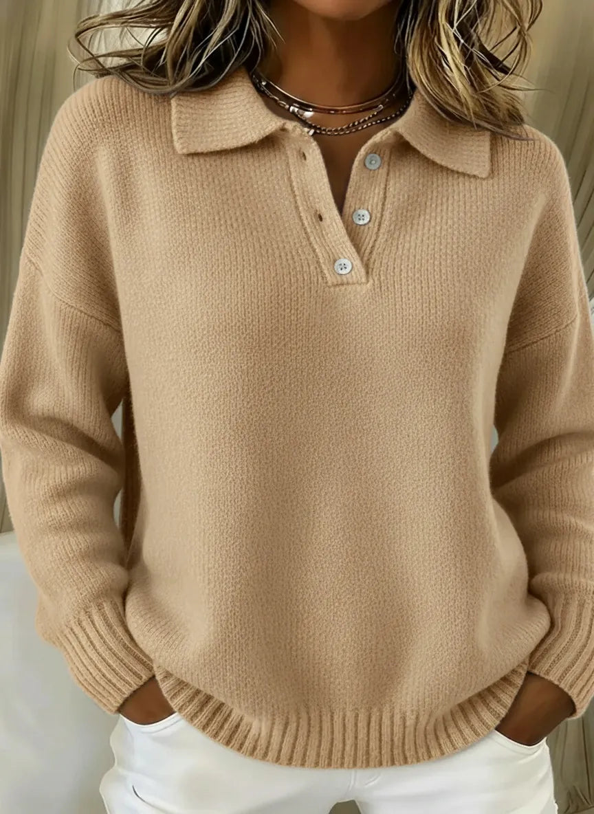 CLEARANCE SALE🔥Classic Polo Neck Button-Down Solid Color Sweater Top