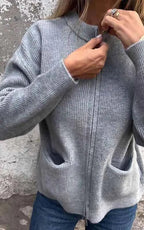 CLEARANCE SALE🔥 Round Neck Zipper Knitted Jacket