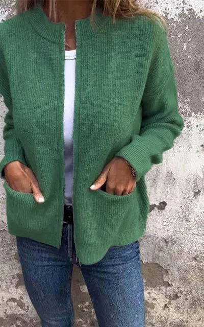 CLEARANCE SALE🔥 Round Neck Zipper Knitted Jacket