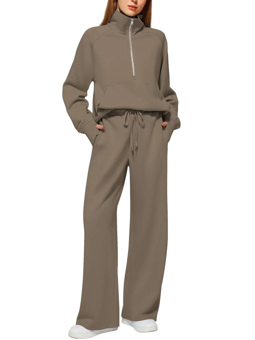 ⏰ LAST DAY SAVE 50%🔥 Women's Solid Color Cotton Half Zip Two-Piece Set