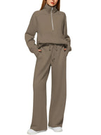 ⏰ LAST DAY SAVE 50%🔥 Women's Solid Color Cotton Half Zip Two-Piece Set