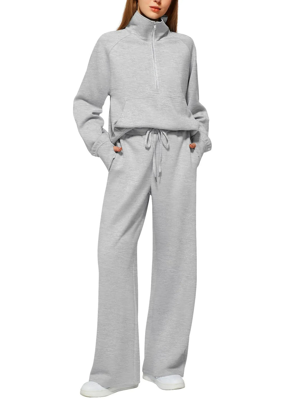 ⏰ LAST DAY SAVE 50%🔥 Women's Solid Color Cotton Half Zip Two-Piece Set