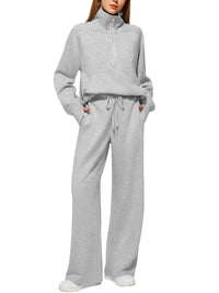 Gray plus size lounge set with half-zip top and drawstring pants for comfortable everyday wear
