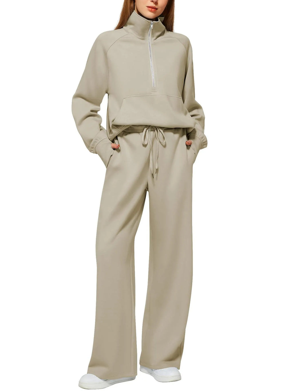 ⏰ LAST DAY SAVE 50%🔥 Women's Solid Color Cotton Half Zip Two-Piece Set