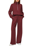 ⏰ LAST DAY SAVE 50%🔥 Women's Solid Color Cotton Half Zip Two-Piece Set