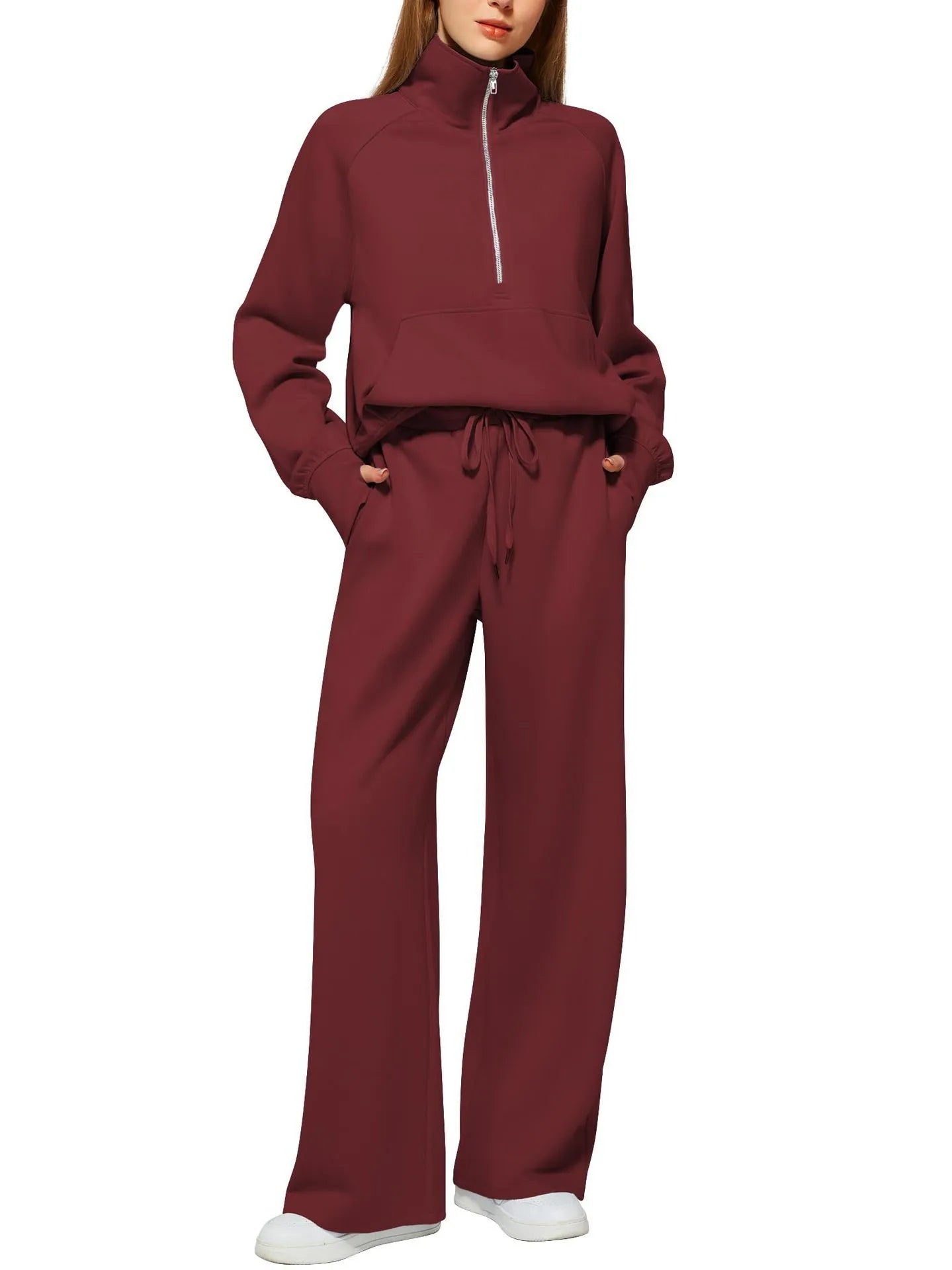 ⏰ LAST DAY SAVE 50%🔥 Women's Solid Color Cotton Half Zip Two-Piece Set