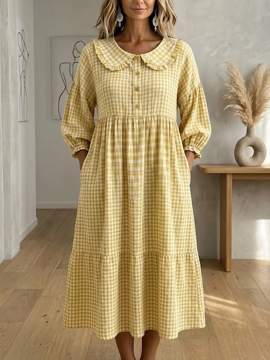 Clearance Sale🔥Women's Gingham Puff Sleeve Midi Dress