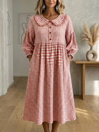 Clearance Sale🔥Women's Gingham Puff Sleeve Midi Dress