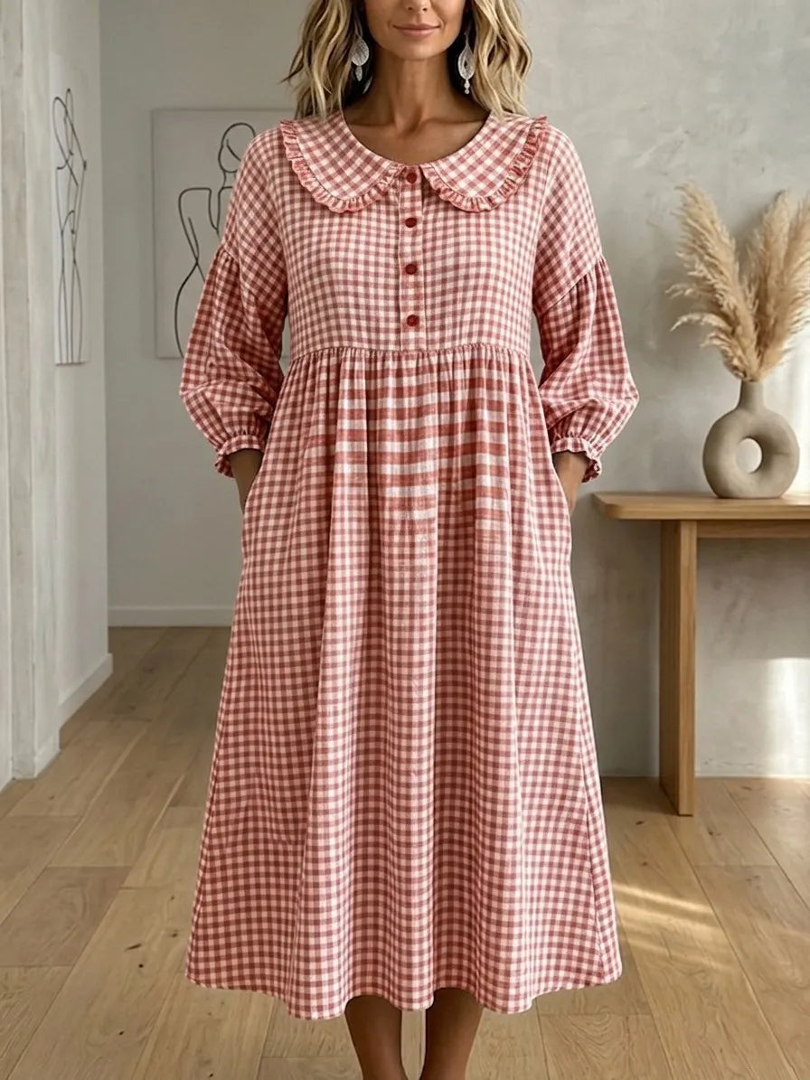 Clearance Sale🔥Women's Gingham Puff Sleeve Midi Dress