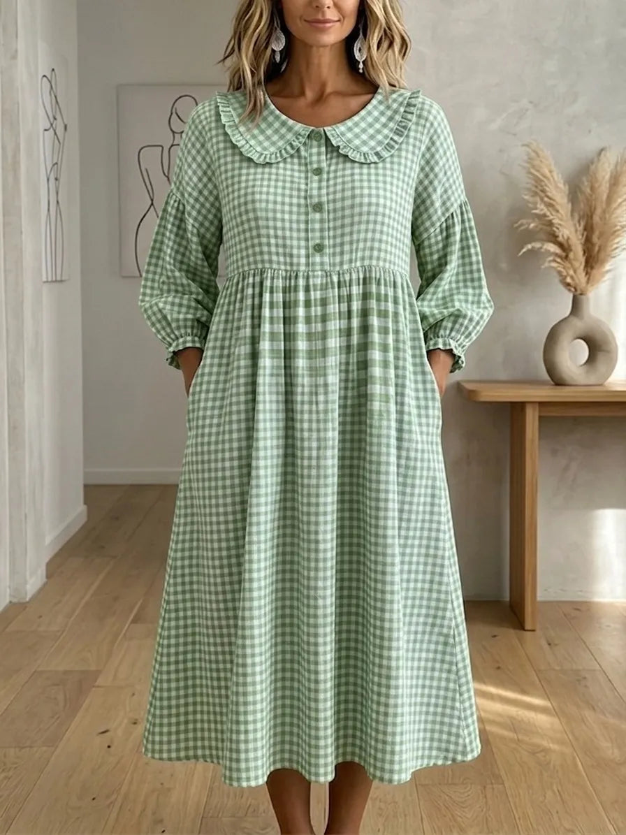 Clearance Sale🔥Women's Gingham Puff Sleeve Midi Dress