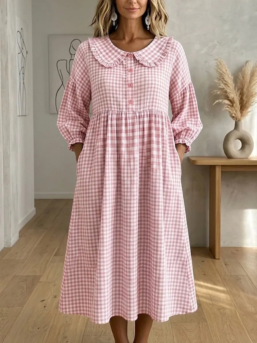 Clearance Sale🔥Women's Gingham Puff Sleeve Midi Dress