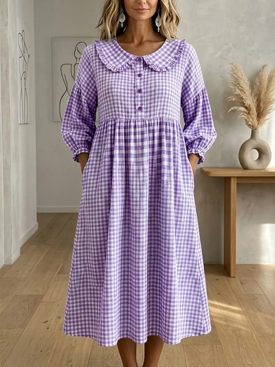 Clearance Sale🔥Women's Gingham Puff Sleeve Midi Dress