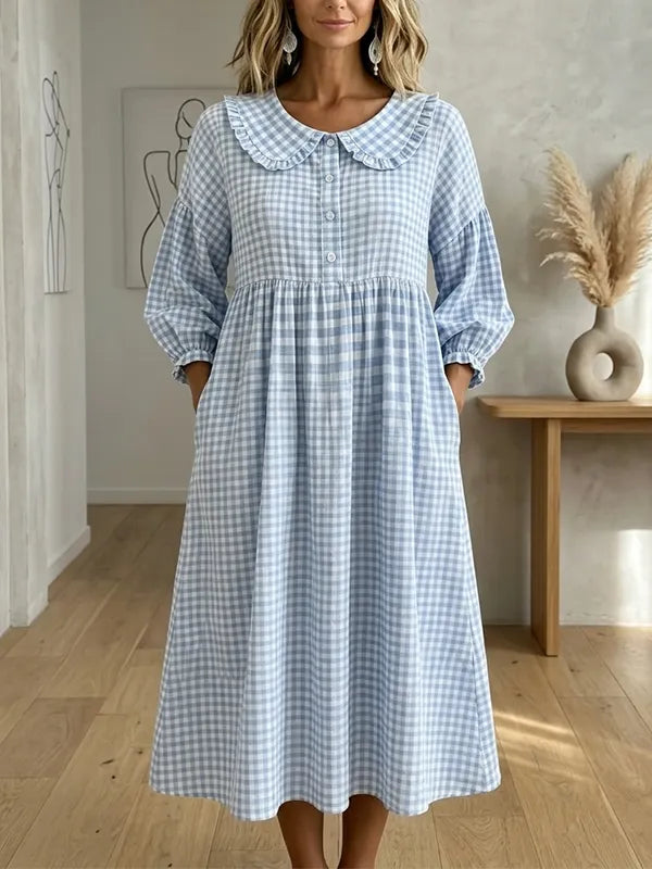 Clearance Sale🔥Women's Gingham Puff Sleeve Midi Dress