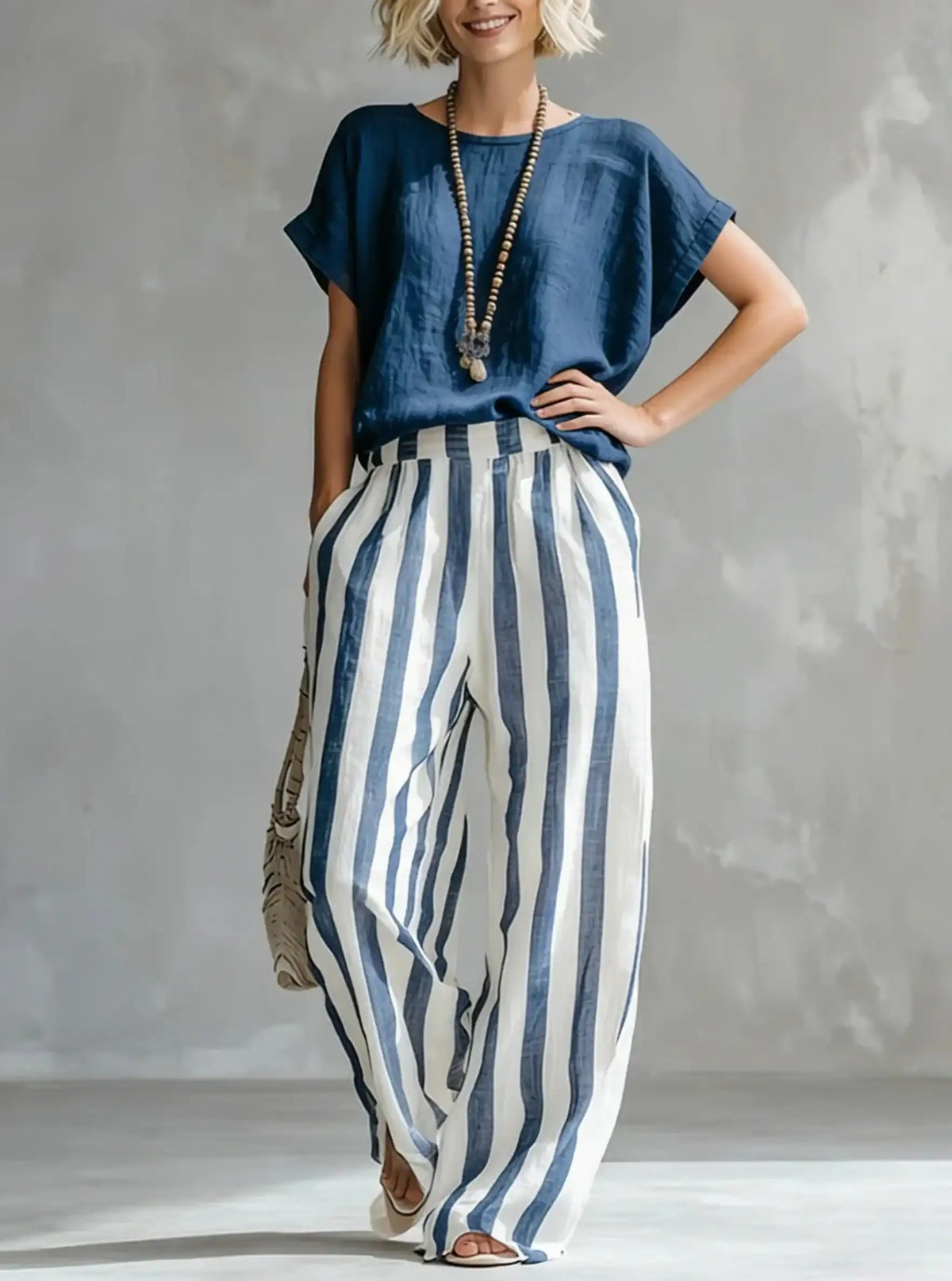 Cozy Striped Cotton-Linen Two-Piece Set