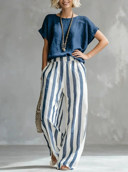 Cozy Striped Cotton-Linen Two-Piece Set