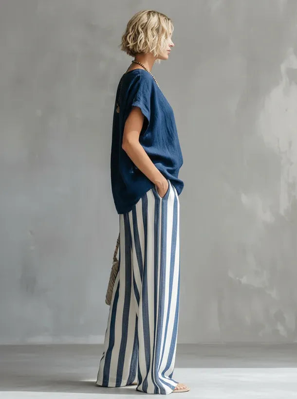 Cozy Loose-fit Striped Cotton-linen Two-piece Set ✨Plus Size Friendly XS-4XL