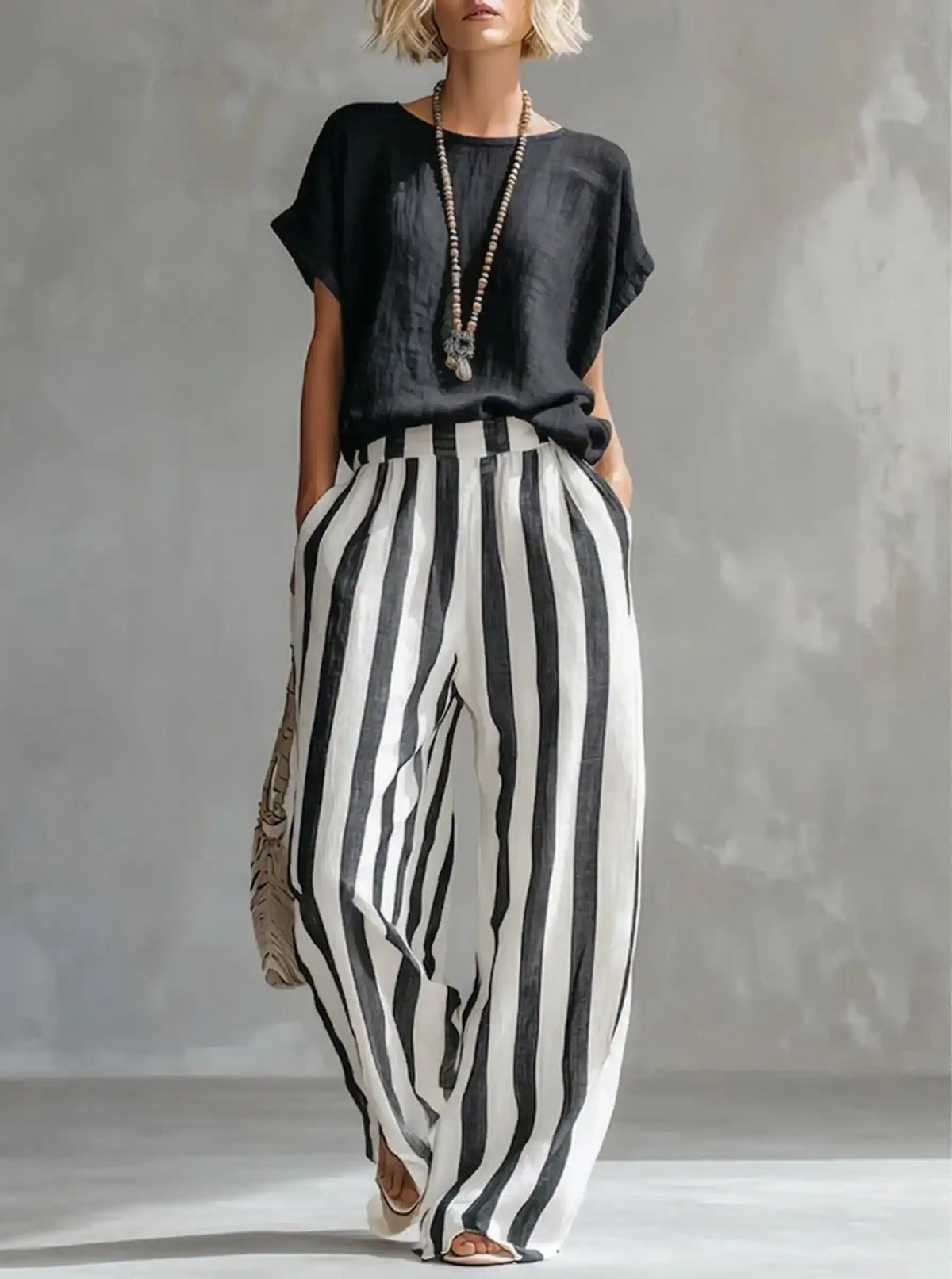 Cozy Striped Cotton-Linen Two-Piece Set