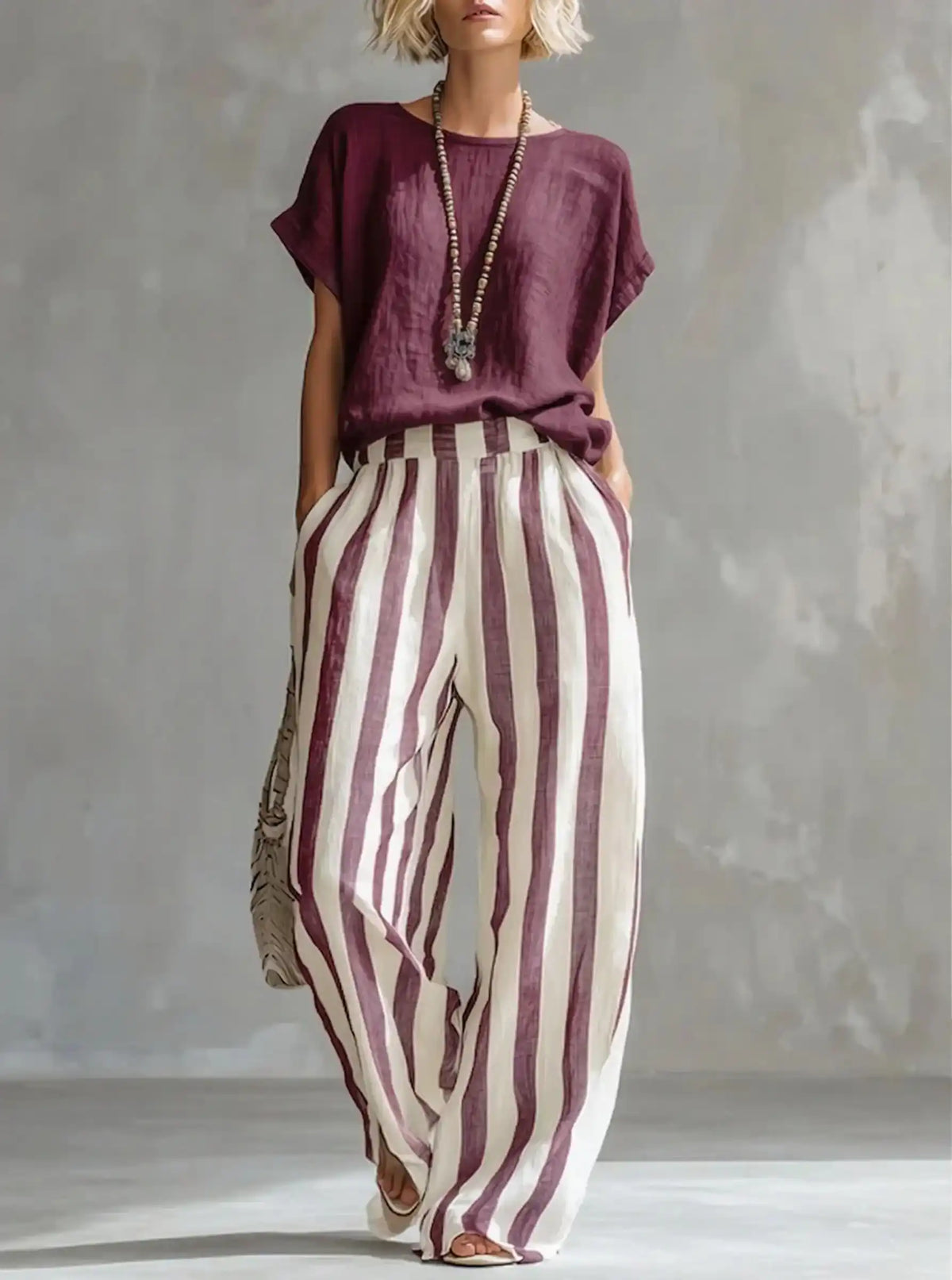 Cozy Striped Cotton-Linen Two-Piece Set