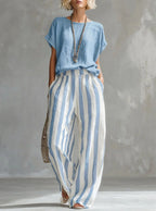 Cozy Loose-fit Striped Cotton-linen Two-piece Set ✨Plus Size Friendly XS-4XL