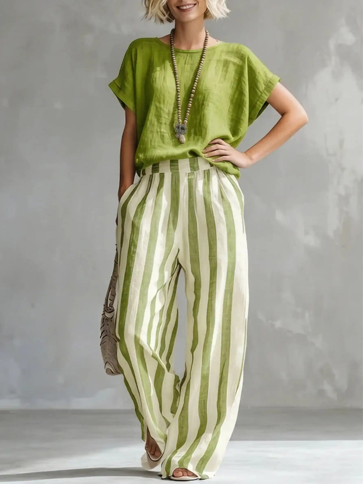 Cozy Striped Cotton-Linen Two-Piece Set