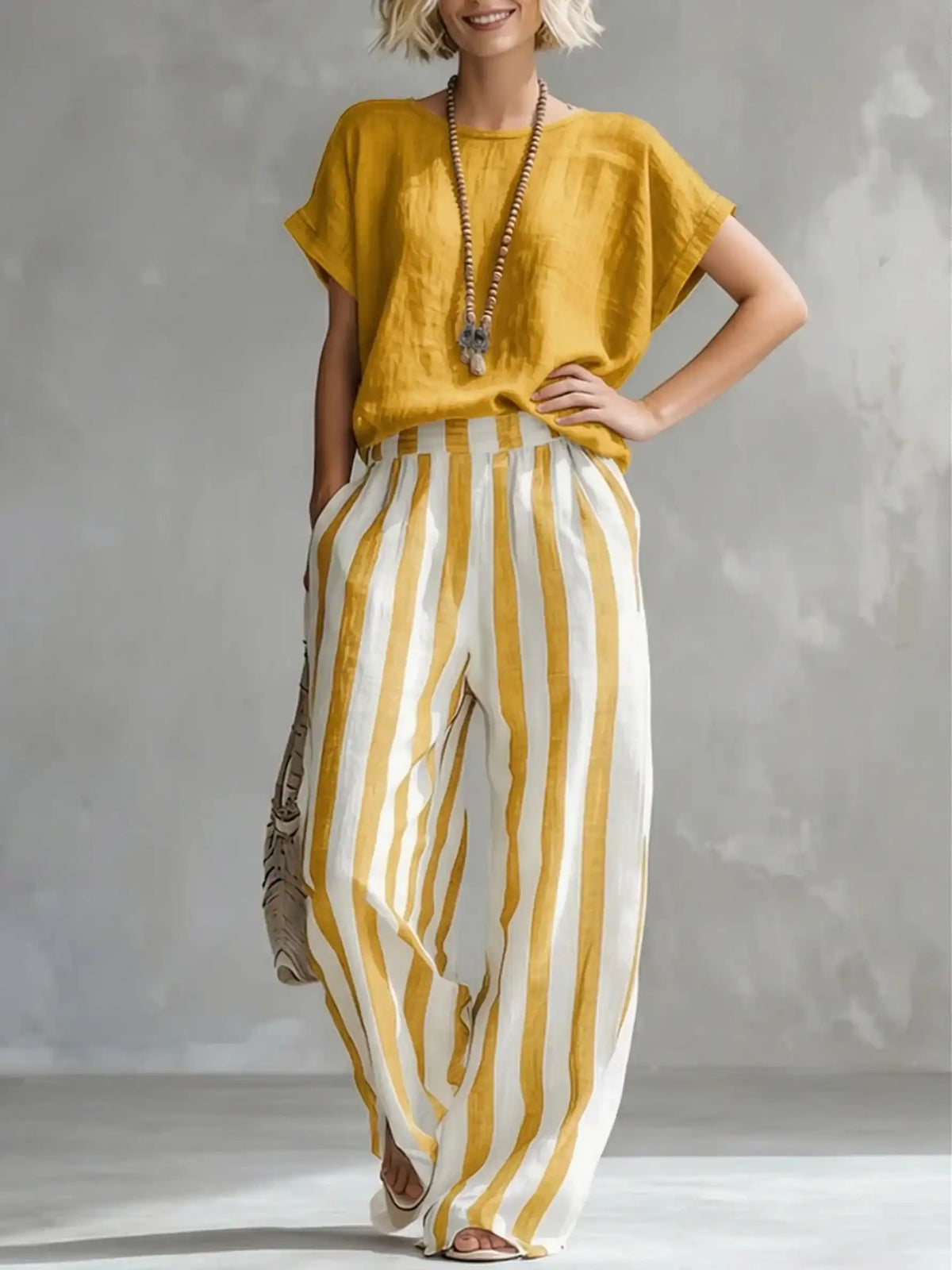 Cozy Striped Cotton-Linen Two-Piece Set
