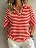 CLEARANCE SALE 49% off Women'S Fashion Striped Waffle Short-Sleeved Polo Shirt